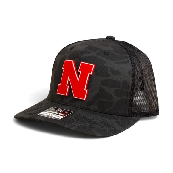 Nebraska Cornhuskers Scarlet 3D Snapback Trucker Hat- Sable Duck Camo/ Black - Picture 1 of 3
